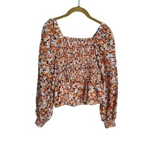 Sofia Irina Ditzy Floral Stretchy Ruched Long Sleeve Blouse NWT 12 Silk Blend